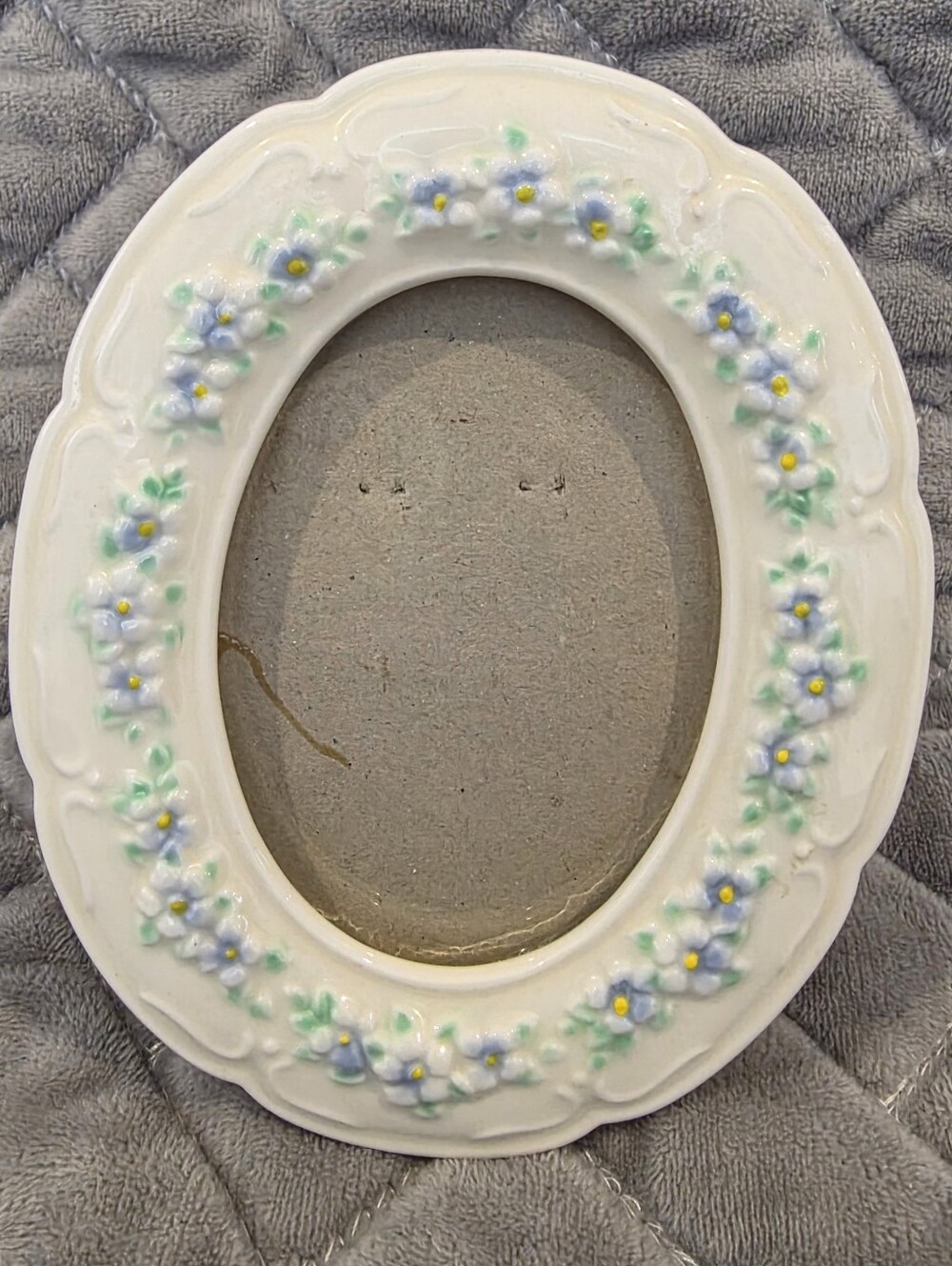 Vintage Ceramic Picture Frame W/Delicate  Blue Flowers